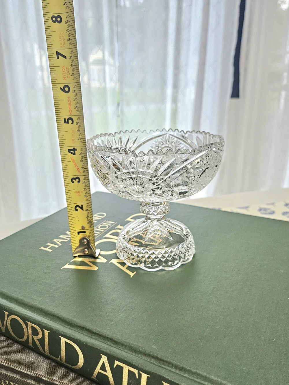 VINTAGE Pressed Crystal Glass Pedestal Candy Dish Sawtooth Rim Compote Bowl